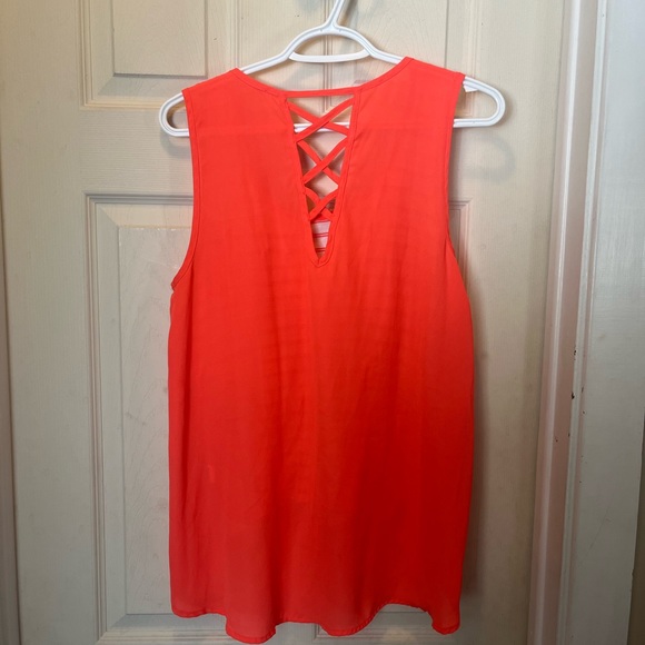 Anthropologie mine neon pink striped tank top blouse sheer back large - Picture 5 of 5